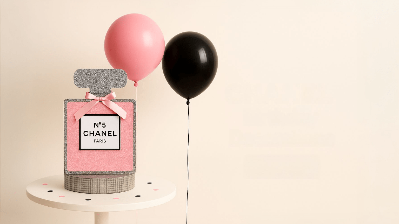 Paris themed party with Chanel decorations and luxury centerpieces