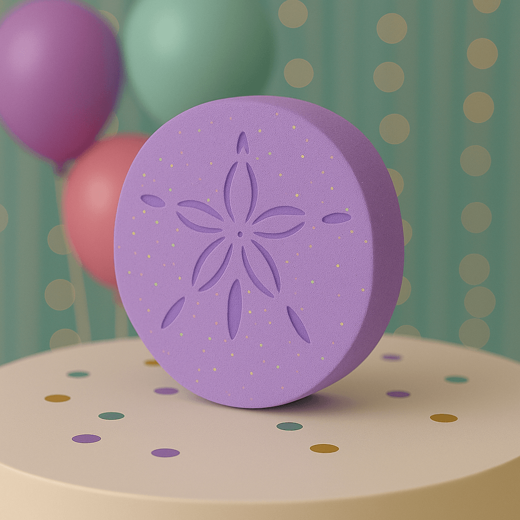 Foam sand dollar cutout for mermaid and ocean themed birthday party decorations