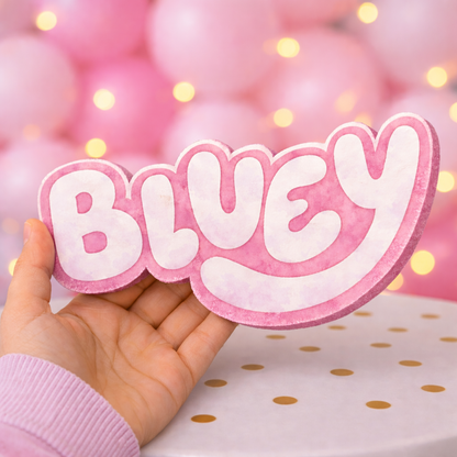 Pink Bluey watercolor foam name sign, handmade birthday party decoration, custom centerpiece