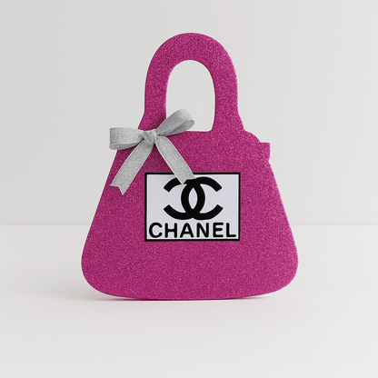 Pink Chanel birthday decorations purse centerpiece, handmade glam décor for Chanel party decorations.