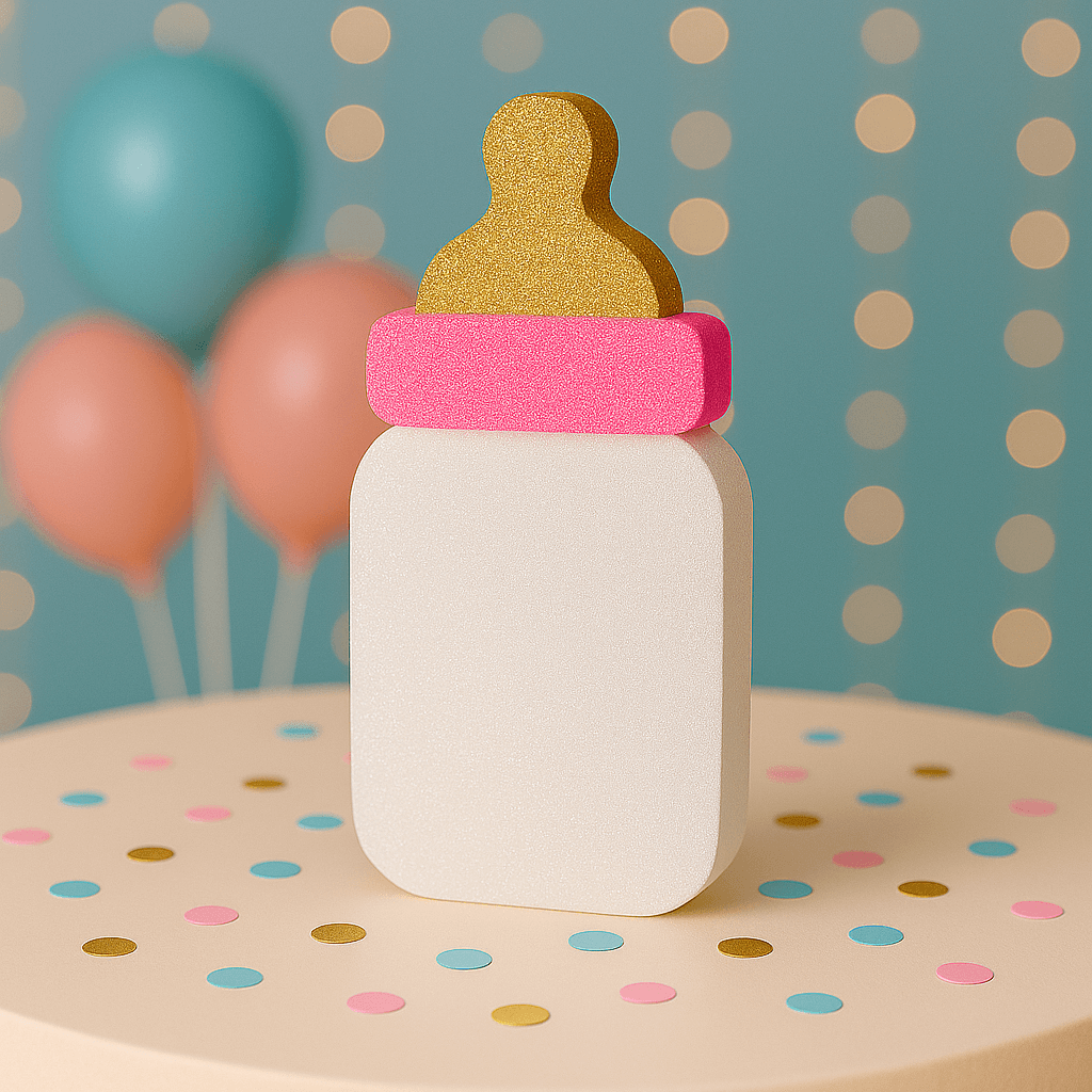 Pink glitter baby bottle centerpiece handmade décor for baby shower table setup