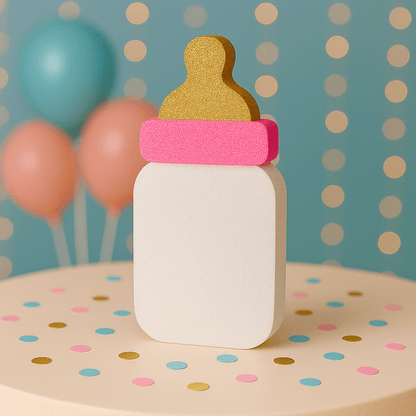 Pink glitter baby bottle centerpiece handmade décor for baby shower table setup