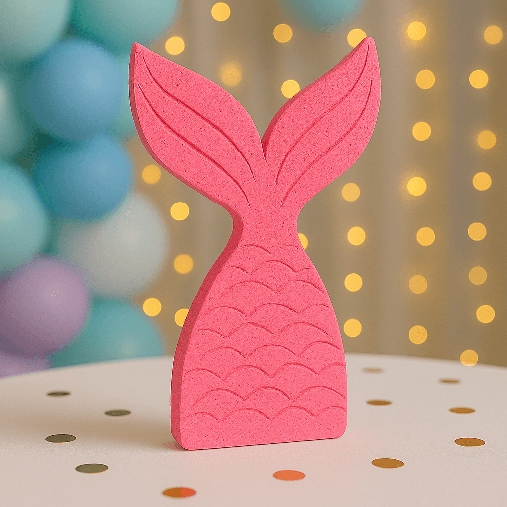 Pink handmade mermaid tail centerpiece painted by hand for mermaid birthday table decorations
