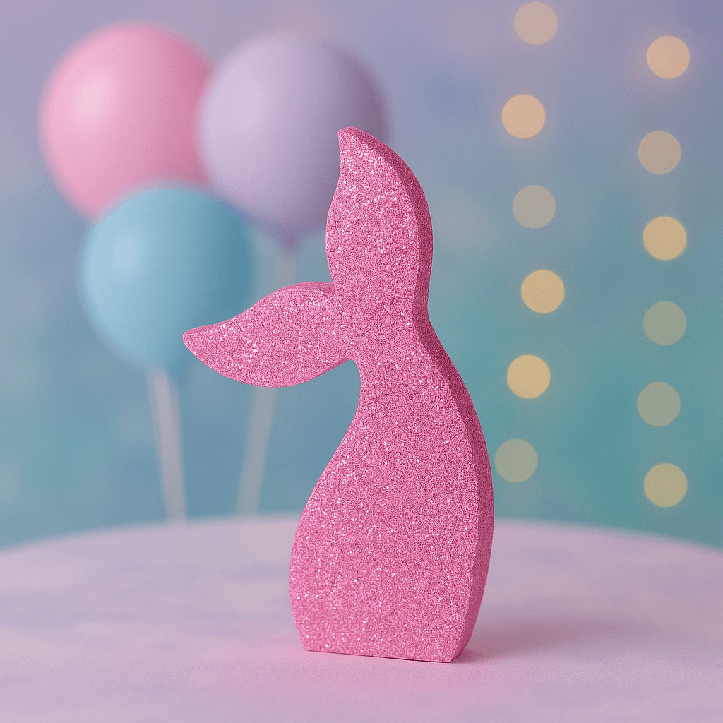 Handmade pink mermaid tail centerpiece with glitter for birthday party décor