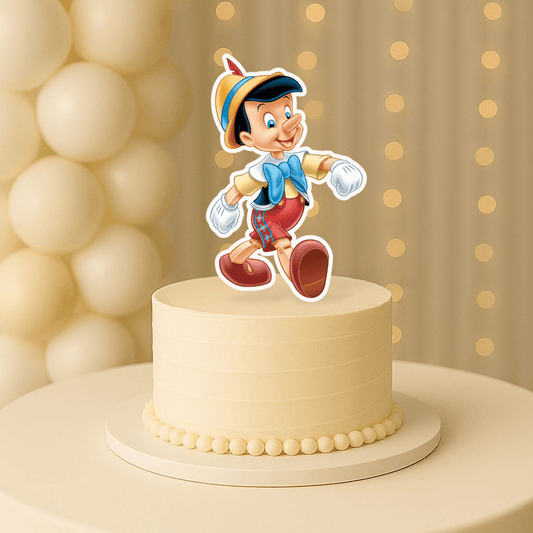 Handmade Pinocchio cake topper for themed birthday party