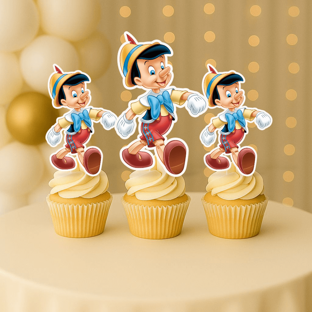 Handmade Pinocchio cupcake toppers for kids birthday party