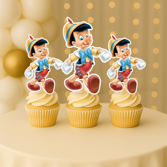 Handmade Pinocchio cupcake toppers for kids birthday party