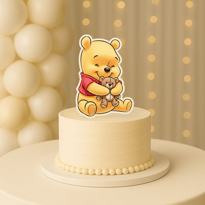 Pooh Bear cake topper hugging teddy bear for baby shower cake