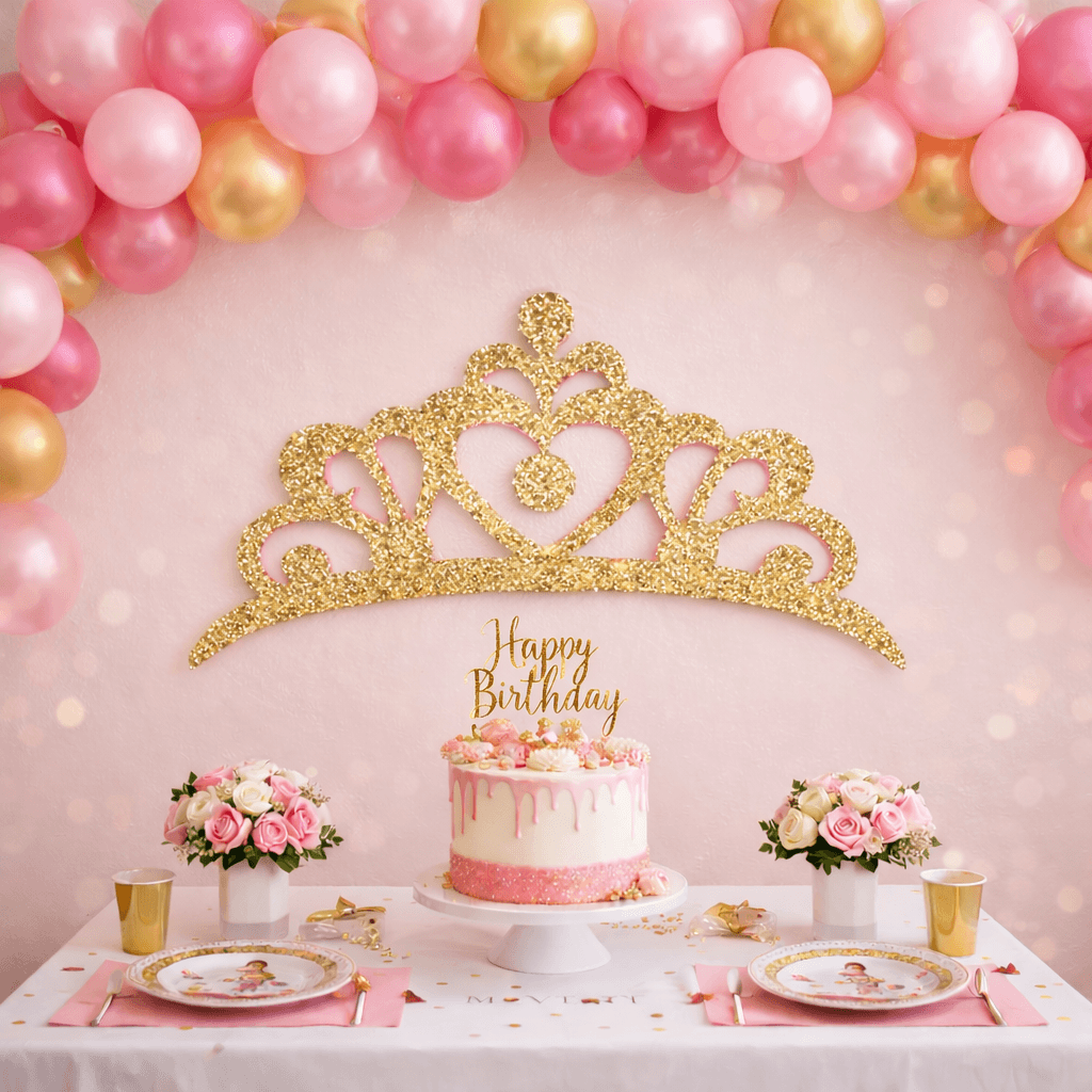 gold glitter princess crown centerpiece for princess party decorations and princess table decorations