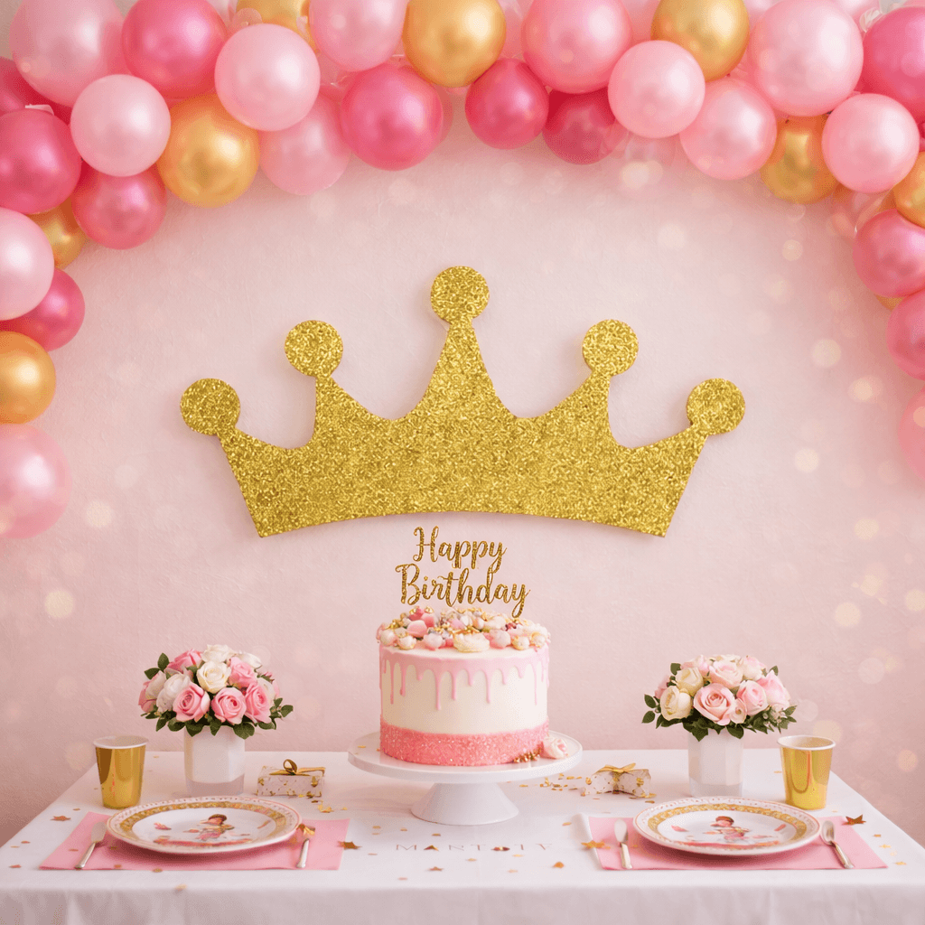 gold glitter princess crown decoration for princess birthday decorations and princess party decorations princess crown centerpiece