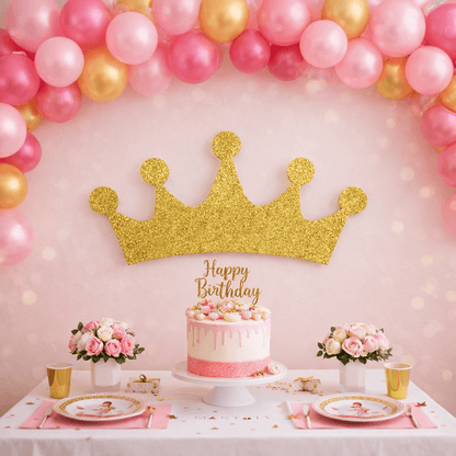 gold glitter princess crown decoration for princess birthday decorations and princess party decorations princess crown centerpiece