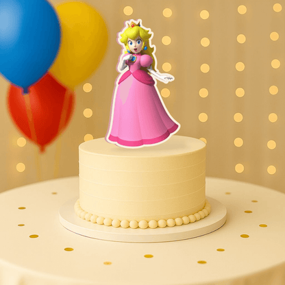 Princess Peach cake topper for Super Mario birthday party table decorations