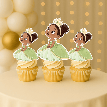 Baby Princess Tiana sitting cupcake topper – princess and the frog cupcake toppers for kids birthday party decorations.