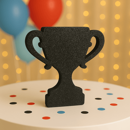 Foam trophy centerpiece for race car themed party décor.