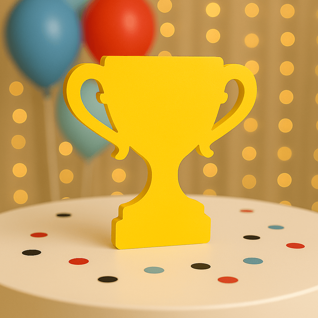 Handmade race car trophy centerpiece for racing birthday party decorations.