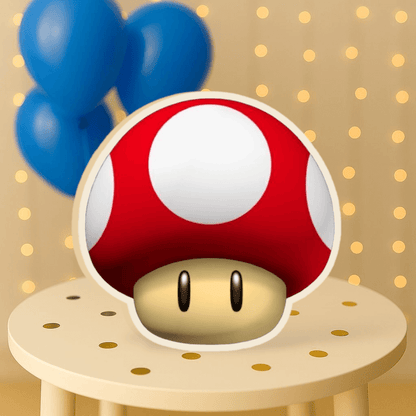 Red Mushroom centerpiece cutout Mario Bros birthday party decoration