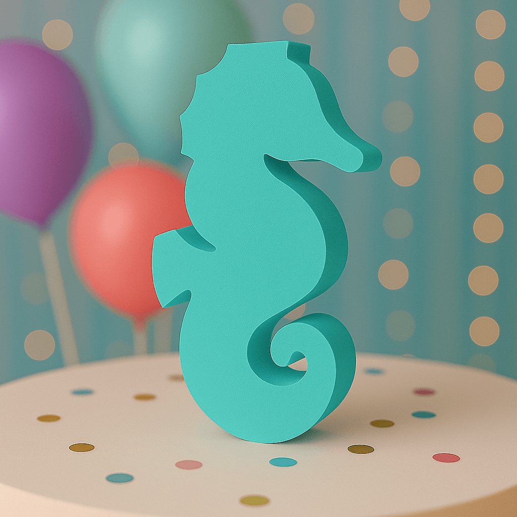 Under the sea seahorse party centerpiece in pastel aqua for kids birthday table decor