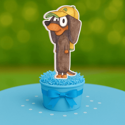 Handmade Snickers Bluey cutouts for kids birthday party