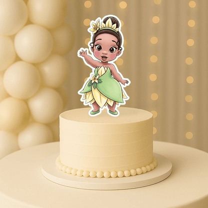 Baby Princess Tiana waving hi cake topper for princess birthday cake decoration