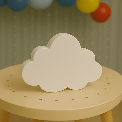 White cloud centerpiece handmade from painted foam for Twinkle Twinkle Little Star birthday decorations