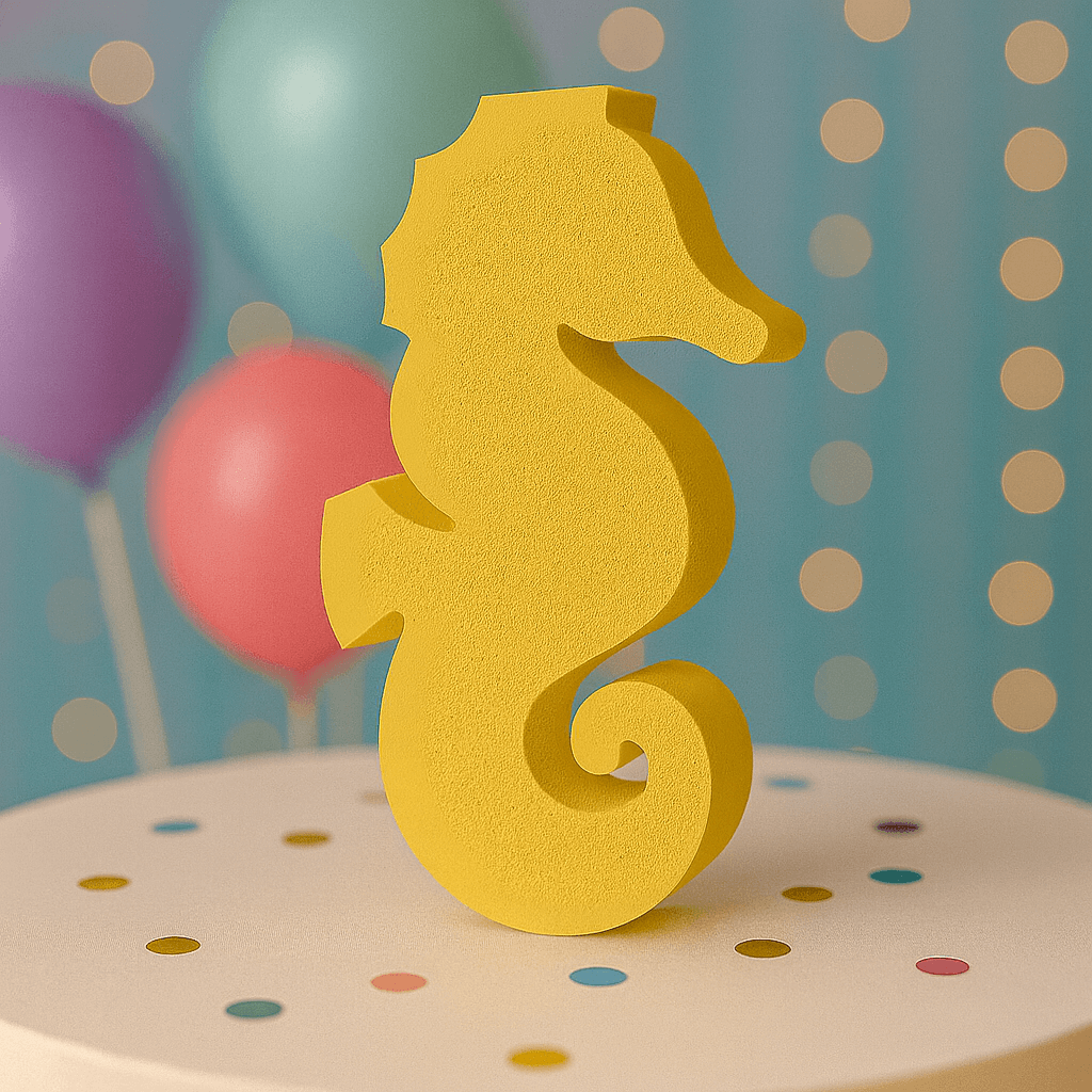 Foam seahorse cutout for mermaid and ocean themed birthday party decorations