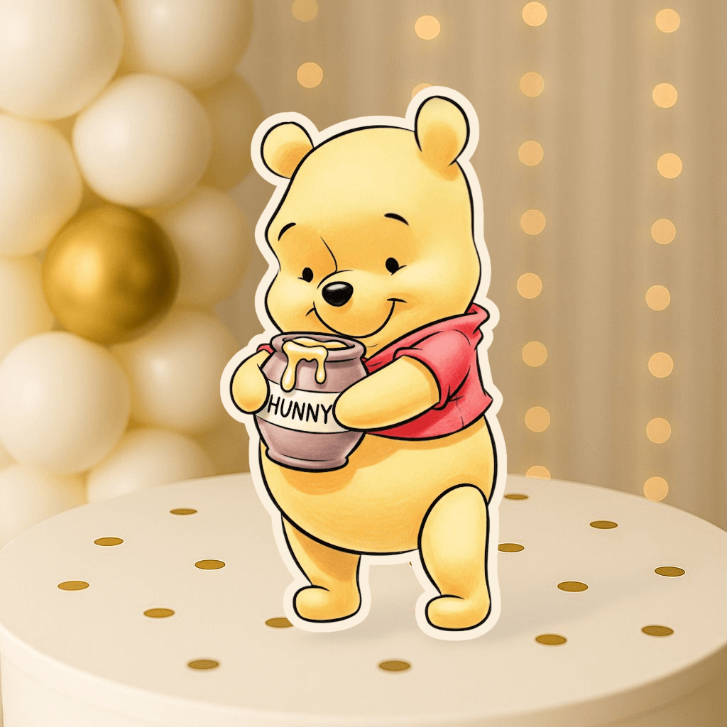 Winnie the Pooh centerpiece with honey pot foam cutout birthday decoration