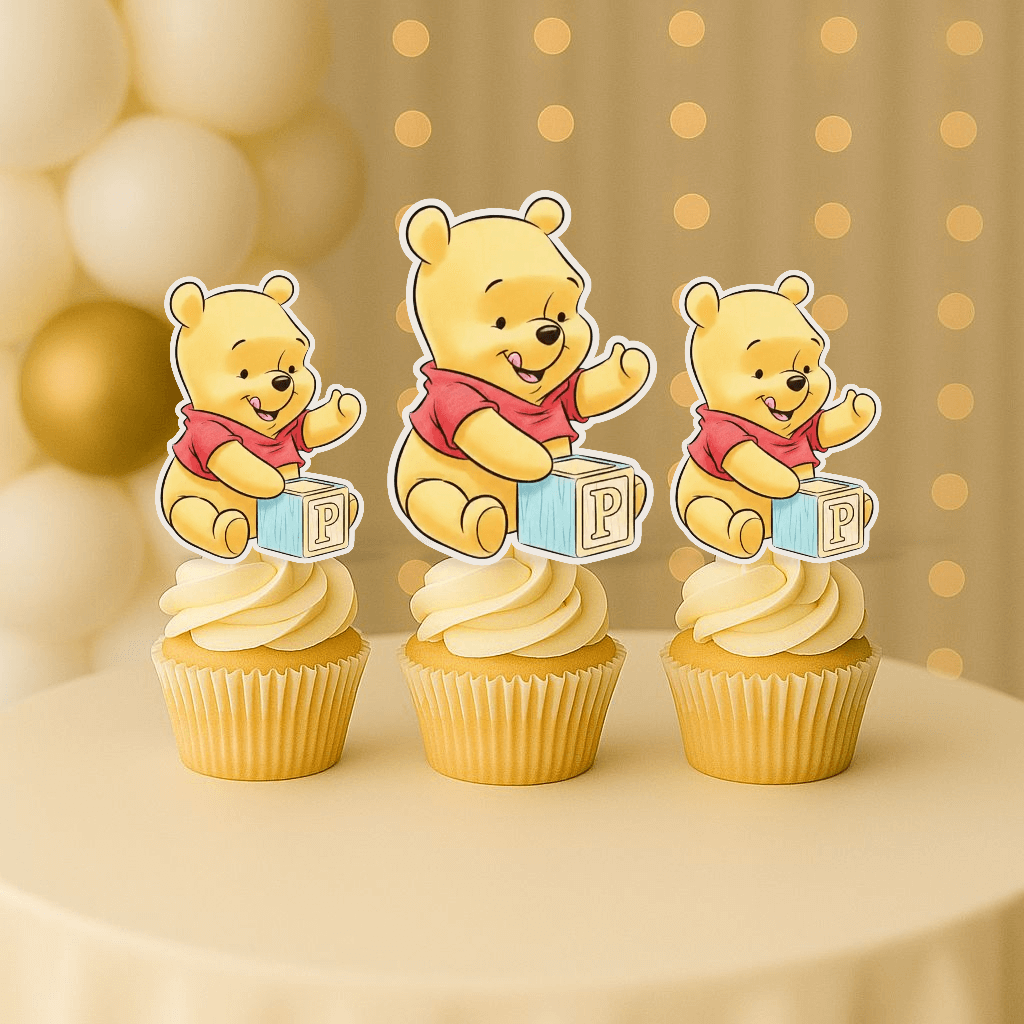 Winnie the Pooh cupcake topper baby Pooh with block for birthday party