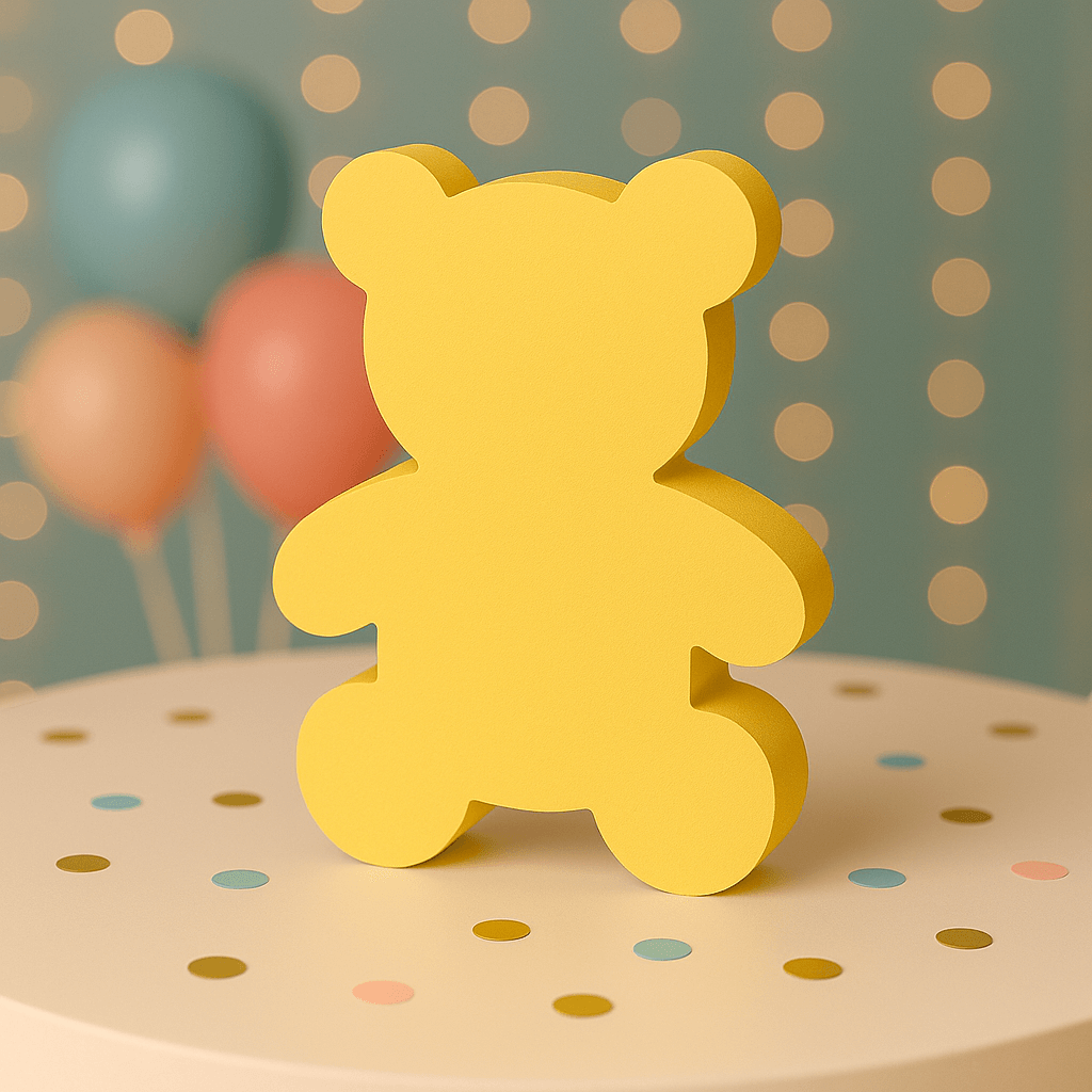 Yellow Handmade teddy bear baby shower centerpiece foam décor for gender-neutral table decorations
